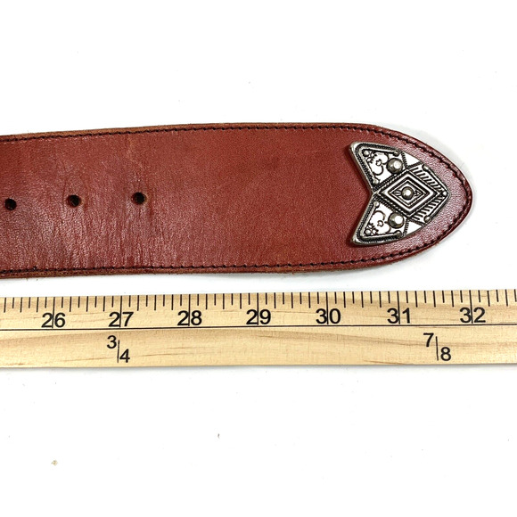 Red Leather Belt Womens Braided Belt Ornate‎ Silvertone Buckle Fits 25-27" Waist - Picture 8 of 8